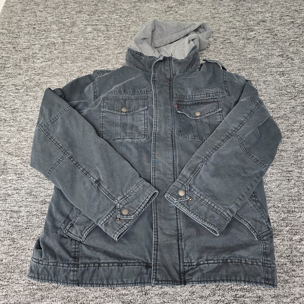Levi's Sherpa Lined Canvas Trucker Jacket Men's M Black Wash Jersey Hood & Bib